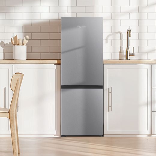 Fridgemaster MC50165ES 143cm 60/40 Small Fridge Freezer - Silver - Fridge freezer in kitchen shot