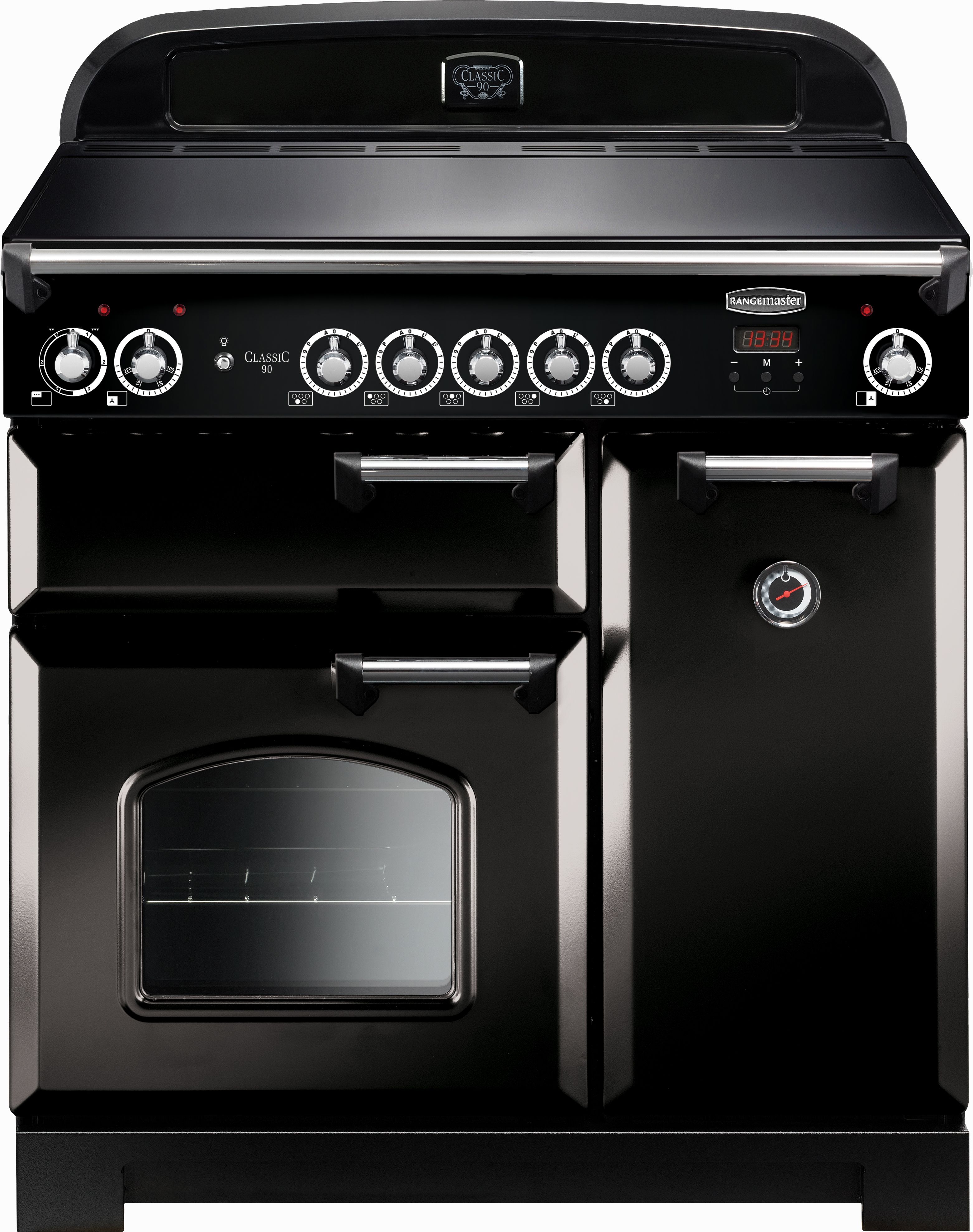 Rangemaster Classic CLA90EIBL/C 90cm Electric Range Cooker with Induction Hob - Black / Chrome - A/A Rated, Black
