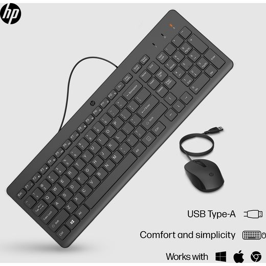 HP 150 Wired Keyboard with Mouse - Black - Annotation - Connectivity