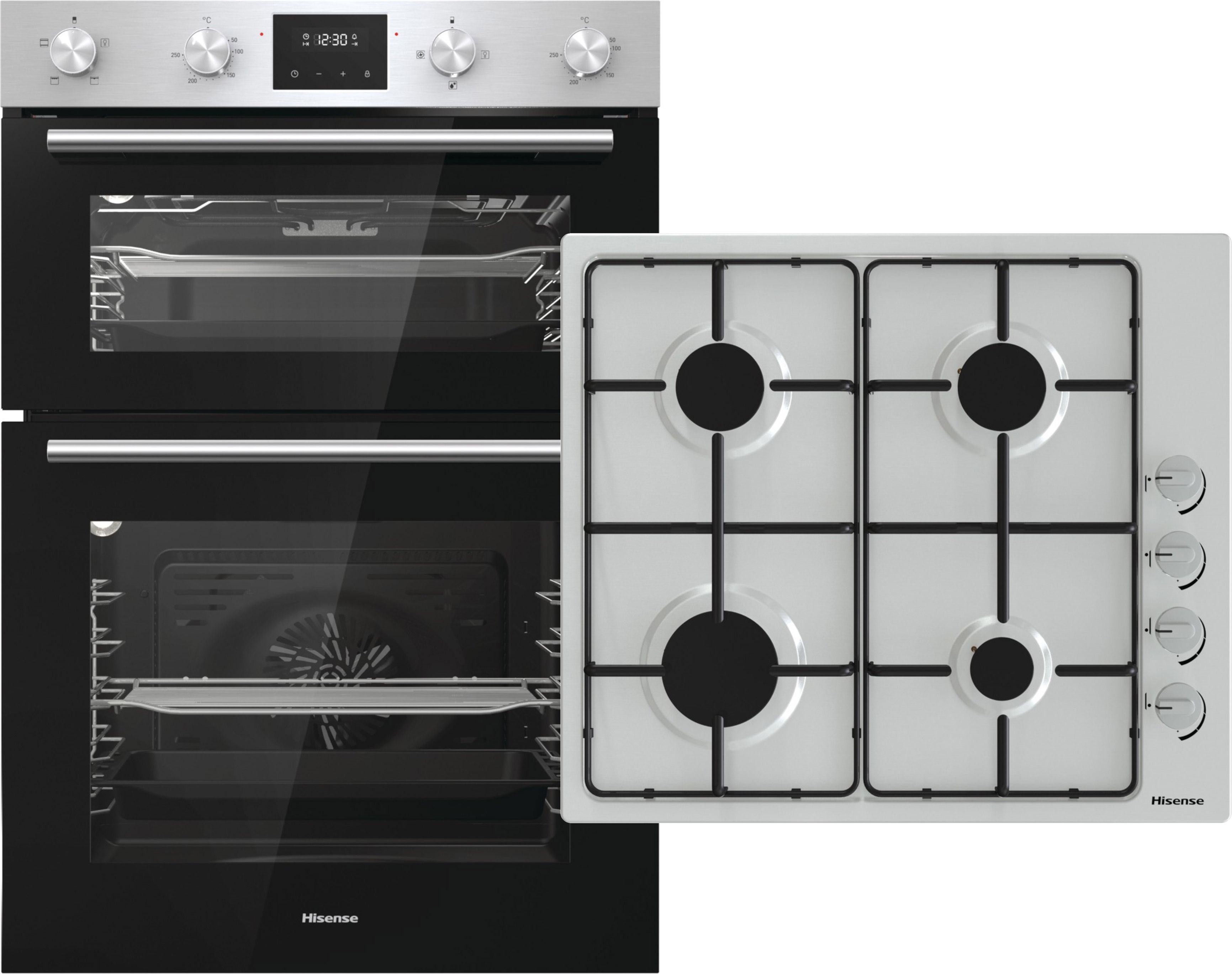 Hisense BI6095GXUK Built In Electric Double Oven and Gas Hob Pack - Stainless Steel - A/A Rated, Stainless Steel