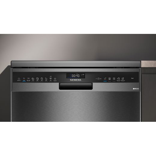 Siemens IQ-500 Standard Dishwasher - Black Stainless Steel - Close up control panel shot