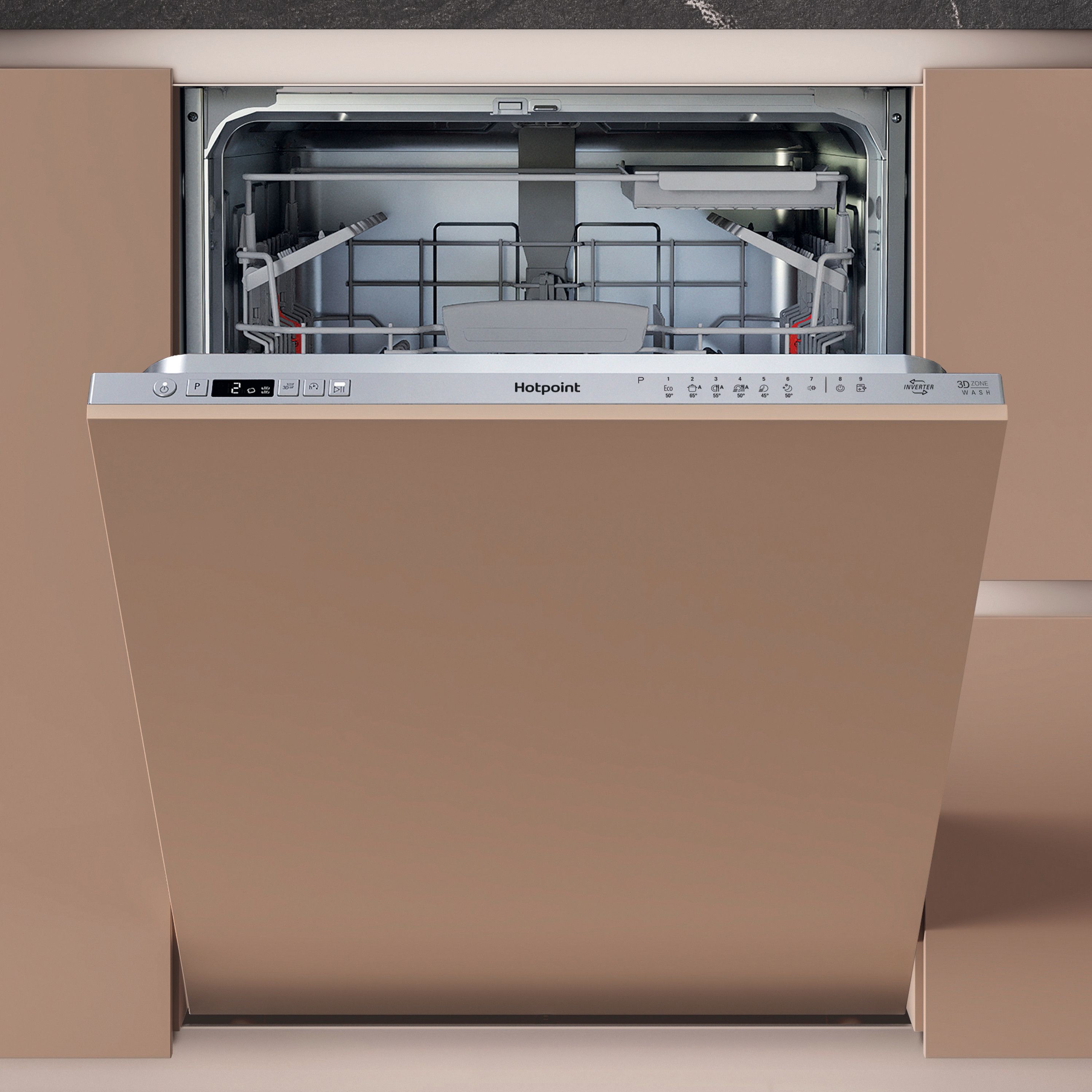 Image of Hotpoint H3IC14BN7A0UK Fully Integrated Full Size Dishwasher - Silver Control Panel with Fixed Door Hinge Kit - C Rated, Silver