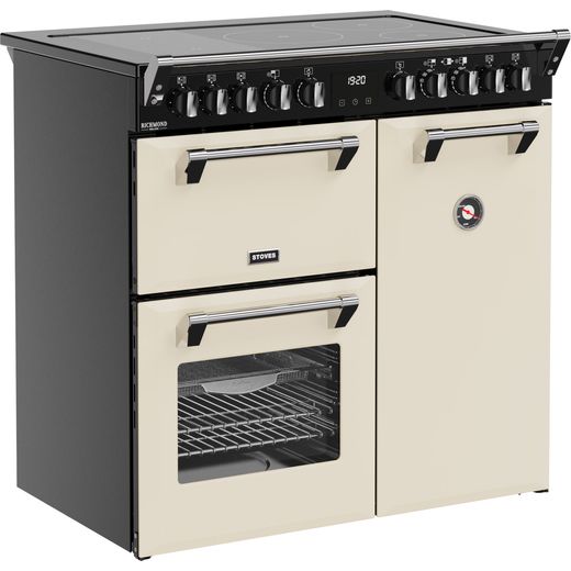Stoves Richmond Deluxe 90Ei RTY 90cm Electric Range Cooker with Induction Hob - Cream - Right perspective shot 