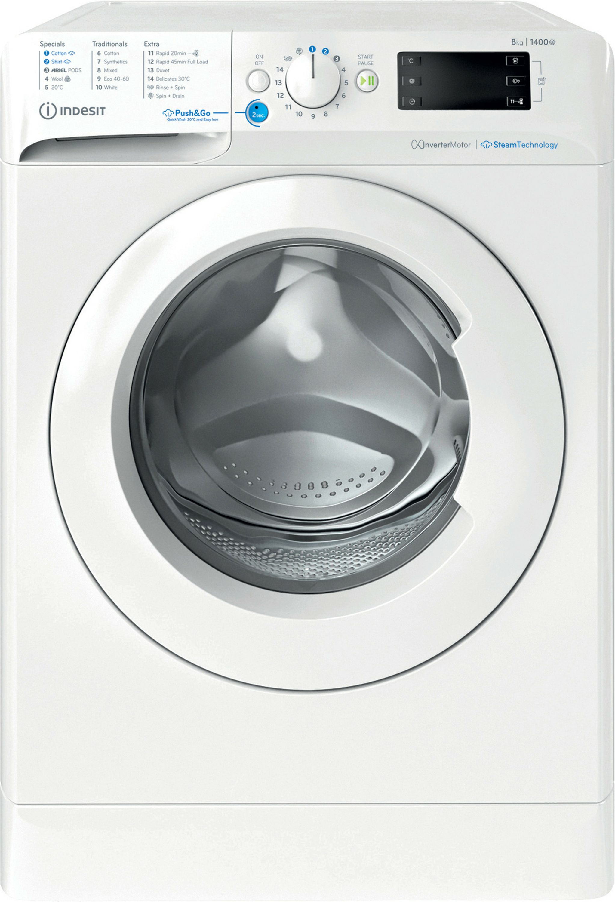 Indesit Push&Go BWE 81496X WV UK 8kg Washing Machine with 1400 rpm - White - A Rated, White