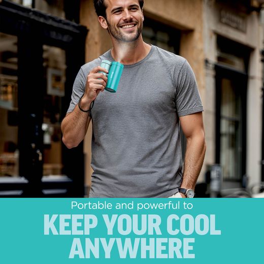 Shark ChillPill 3-in-1 Fan, Mist & InstaChill System Cordless Fan - Glacier - annotation - keep cool shot