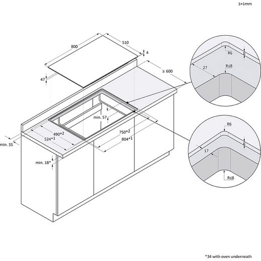 Haier HAMTB86IRCS Induction Hob - Black - Annotation - Dimension shot