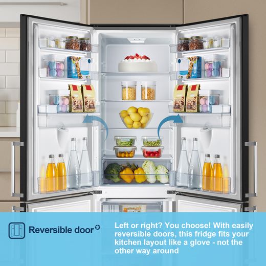 Fridgemaster MC55265DEB 180cm 70/30 Fridge Freezer - Black - Annotation - Reversible door