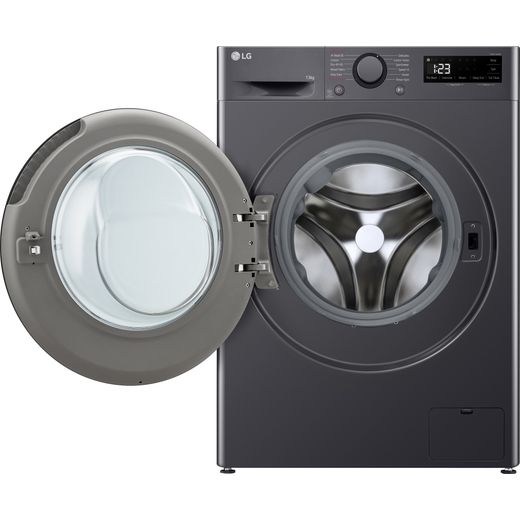 LG Y500 Series F4Y513GBLN1 13kg Washing Machine with 1400 rpm - Slate Grey - Front with door open shot