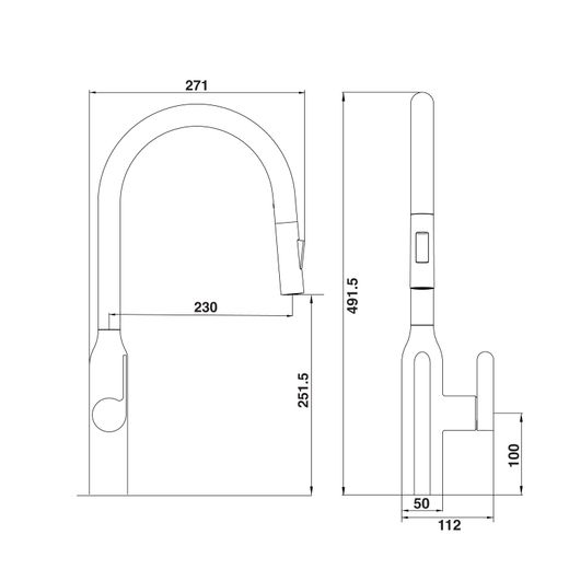 Harlyn IvesBS Kitchen Tap Brushed Steel - Dimensions