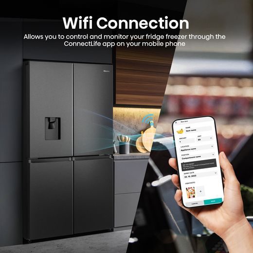 Hisense American Fridge Freezer - Black Stainless Steel - Annotation - Wifi connection