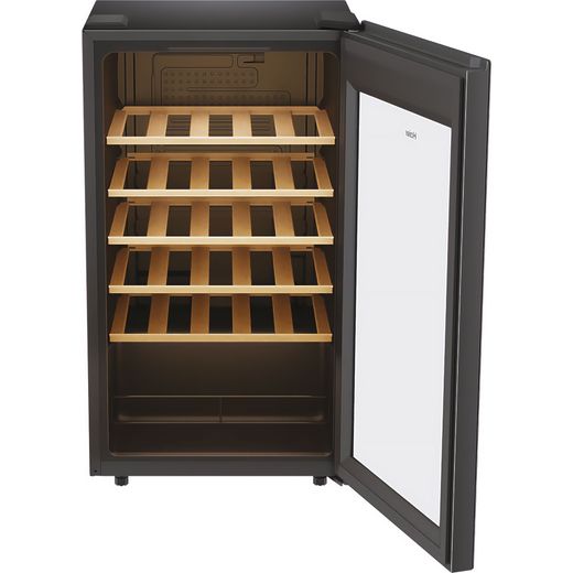 Haier Wine Bank 50 Series 3 Wine Cooler - Black - Front with door open shot