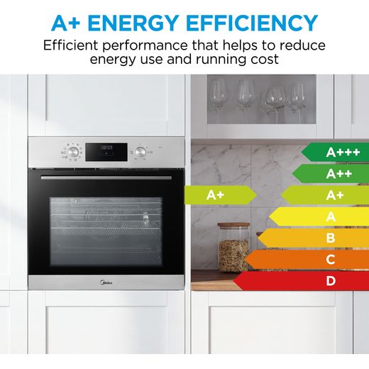 Midea Xpress Fry MBO65M90D2-SS Built In Electric Single Oven - Stainless Steel - Annotation - Energy rating shot
