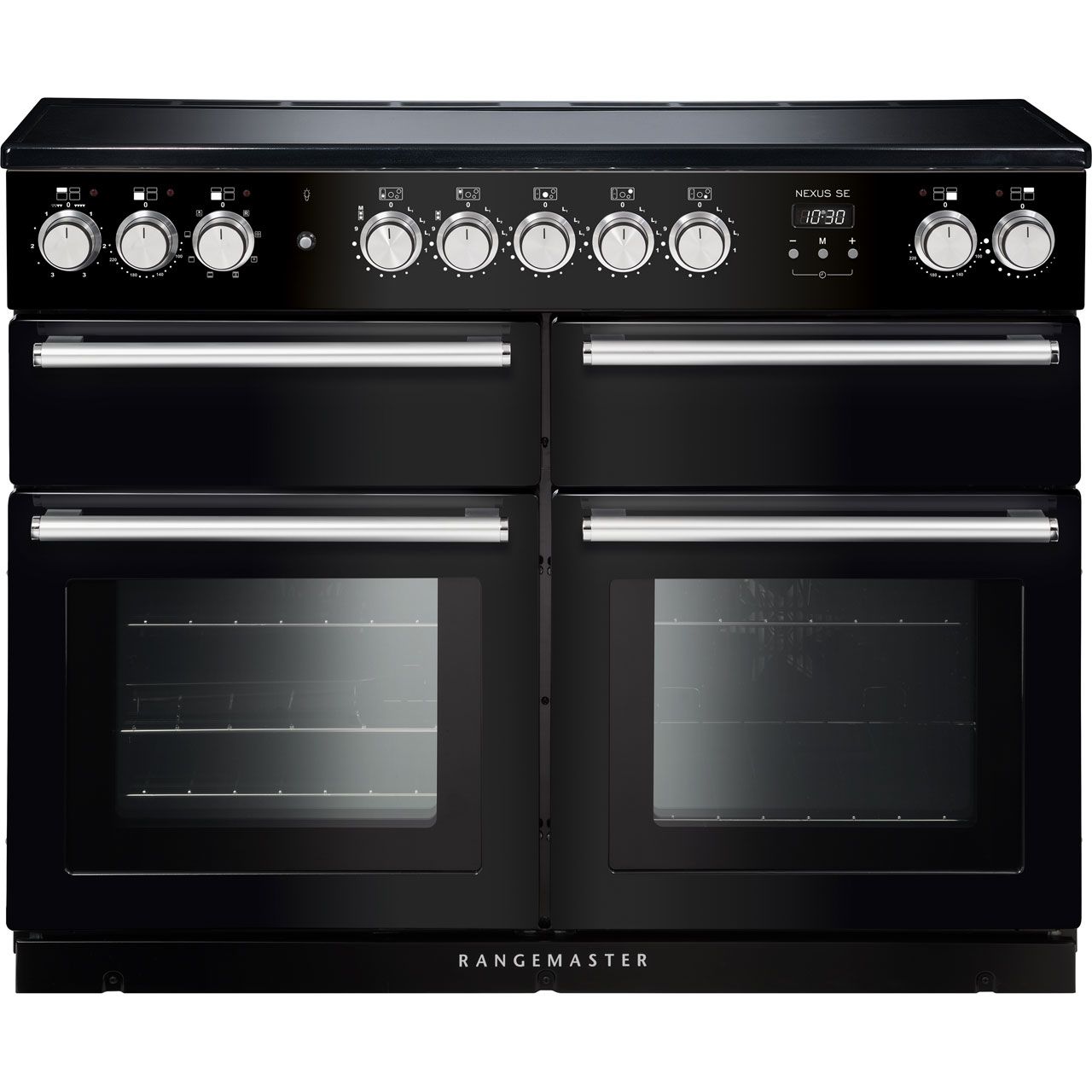 Rangemaster Nexus SE NEXSE110EIBL/C 110cm Electric Range Cooker with Induction Hob - Black / Chrome - A/A Rated, Black