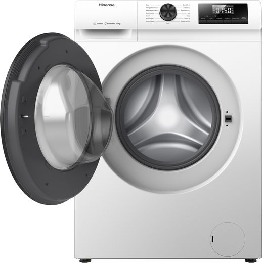 Hisense 1Q Series WF1Q1041BW 10kg Washing Machine with 1400 rpm - White - Front with door open shot