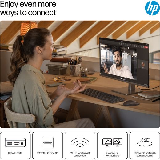 HP OmniDesk M02-0006na Tower - AMD Ryzen™ 5, 512GB SSD 2025 - Gray Wood - Annotation - Connection