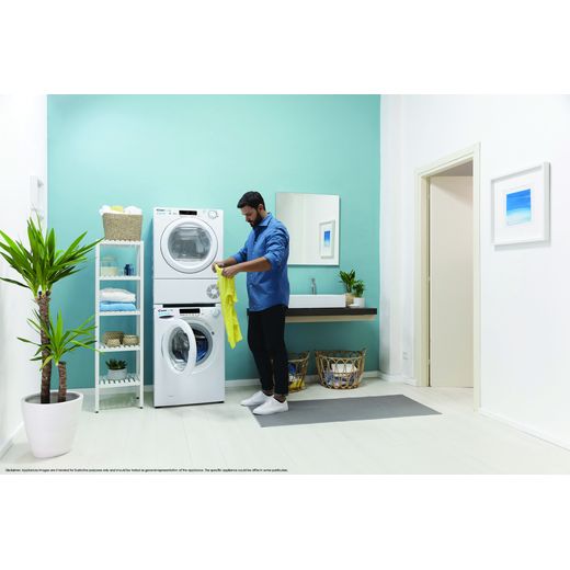 Candy CSOEH9A2DE Wifi Connected 9Kg Heat Pump Tumble Dryer - White - Tumble dryer and washing machine in utility room