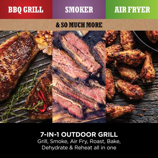 Ninja Woodfire OG701UK Health Grill - Black / Grey - Annotation - 7-in1 outdoor grill