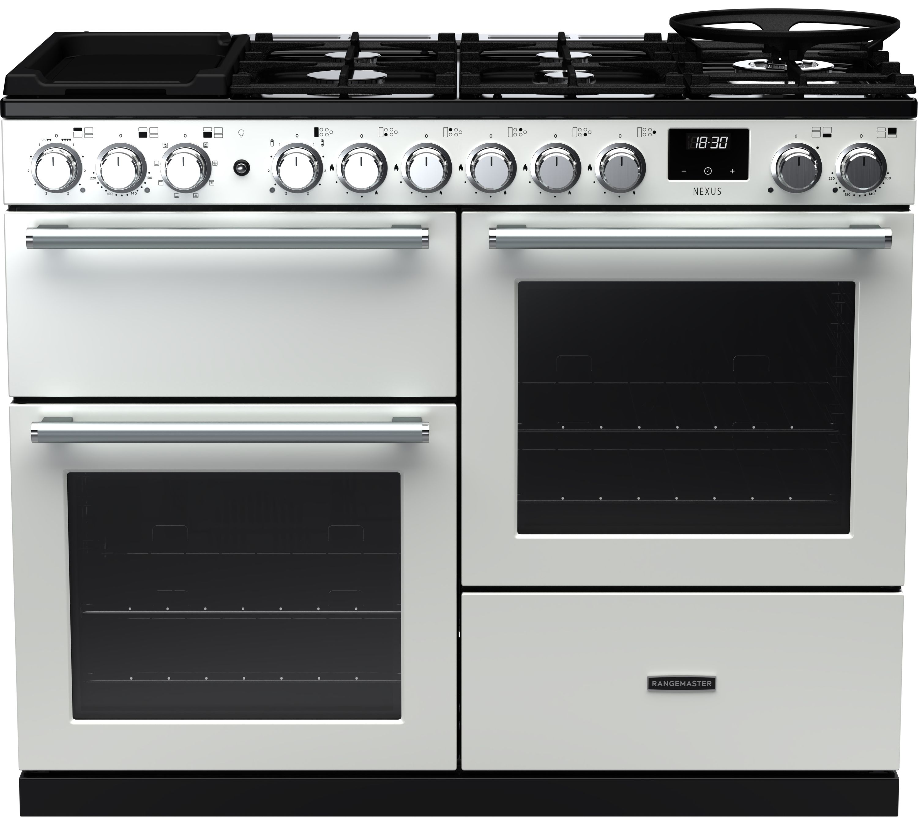 Rangemaster Nexus 110cm Dual Fuel Range Cooker - White - Gas Hob - Electric Ovens
