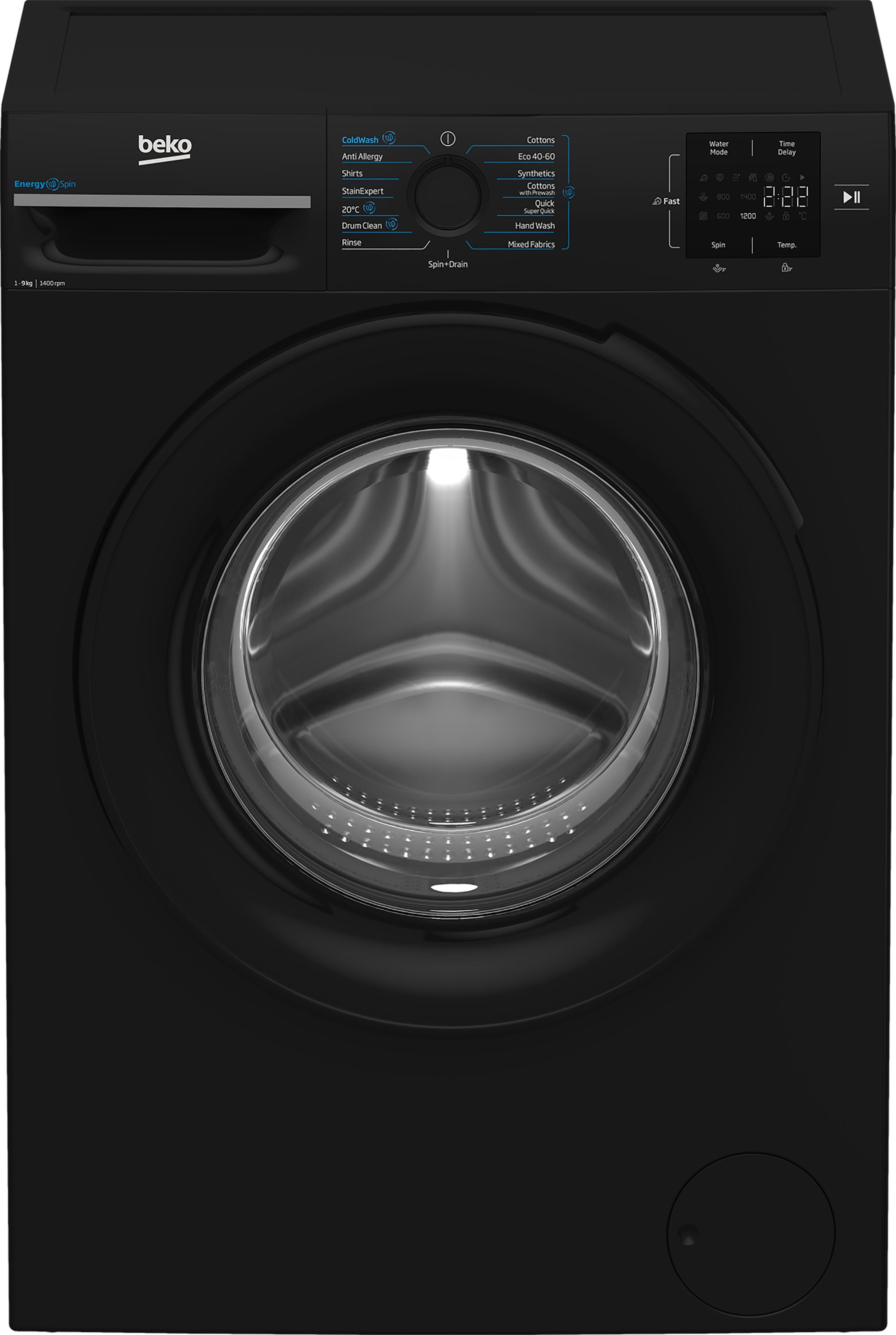 Beko EnergySpin BM3WT3941B 9kg Washing Machine with 1400 rpm - Black - A Rated, Black