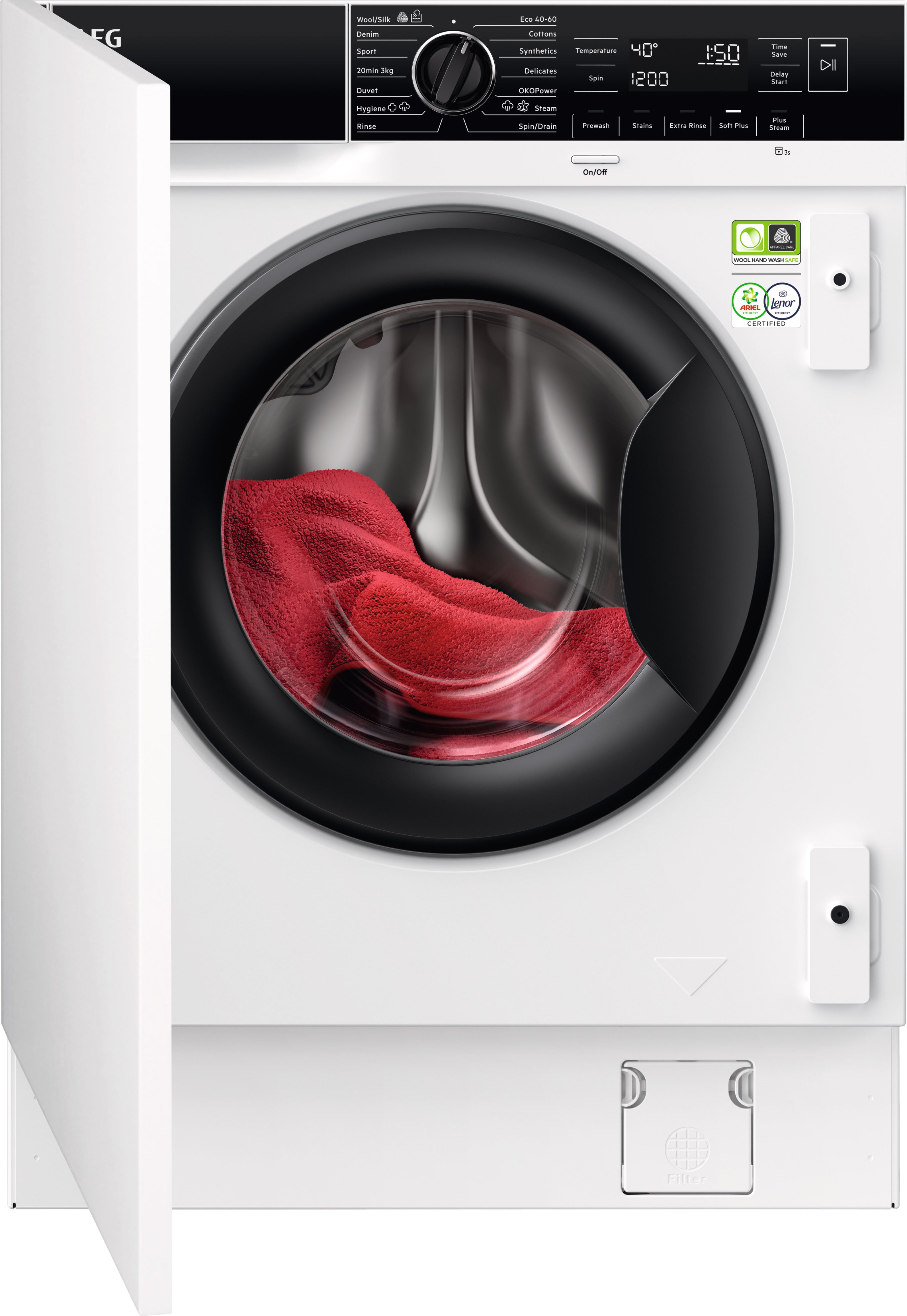 AEG koMix Technology LF8E8436BI Integrated 8kg Washing Machine with 1400 rpm - White - A Rated, White