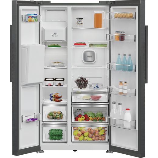 Hotpoint American Fridge Freezer - Black Stainless Steel - Doors open