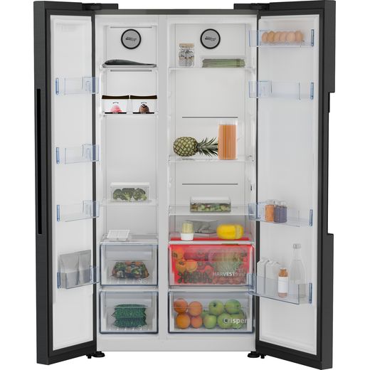 Beko HarvestFresh™ American Fridge Freezer - Black Steel - Doors open