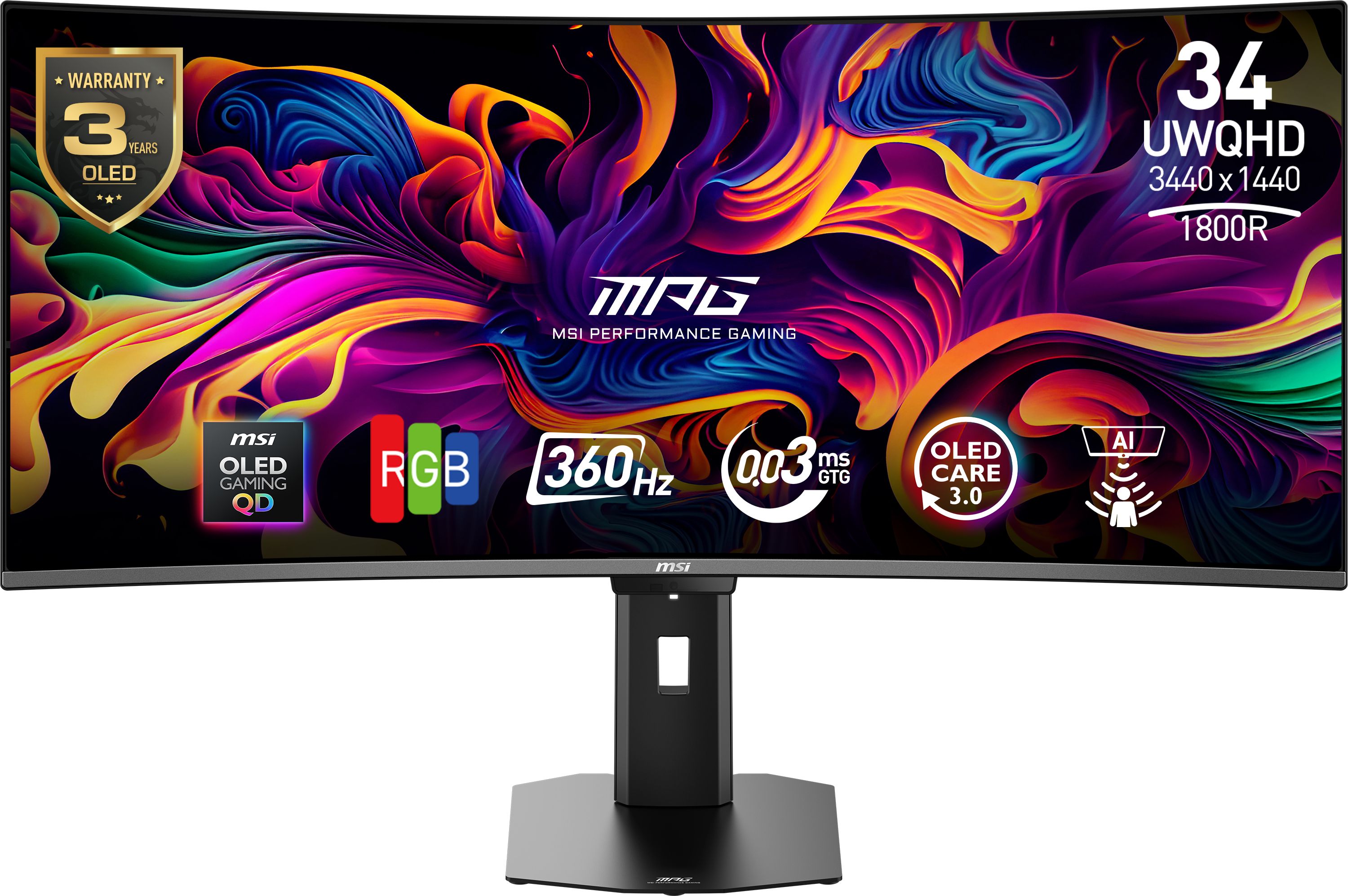MSI MPG 341CQR QD-OLED X36 34" UltraWide Quad HD 360Hz OLED Gaming Monitor