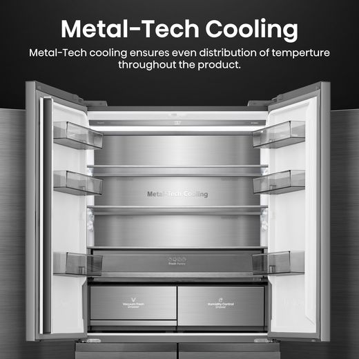 Hisense American Fridge Freezer - Silver Glass - Annotation - Metal tech cooling