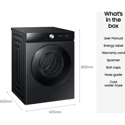 Samsung Series 8 AI Energy ecobubble™ WW11DB8B95GBU1 11kg WiFi Connected Washing Machine with 1400 rpm - Black - Dimensions