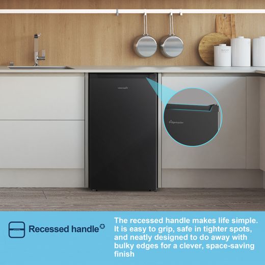 Fridgemaster Under Counter Freezer - Black - Annotation - Recessed handle