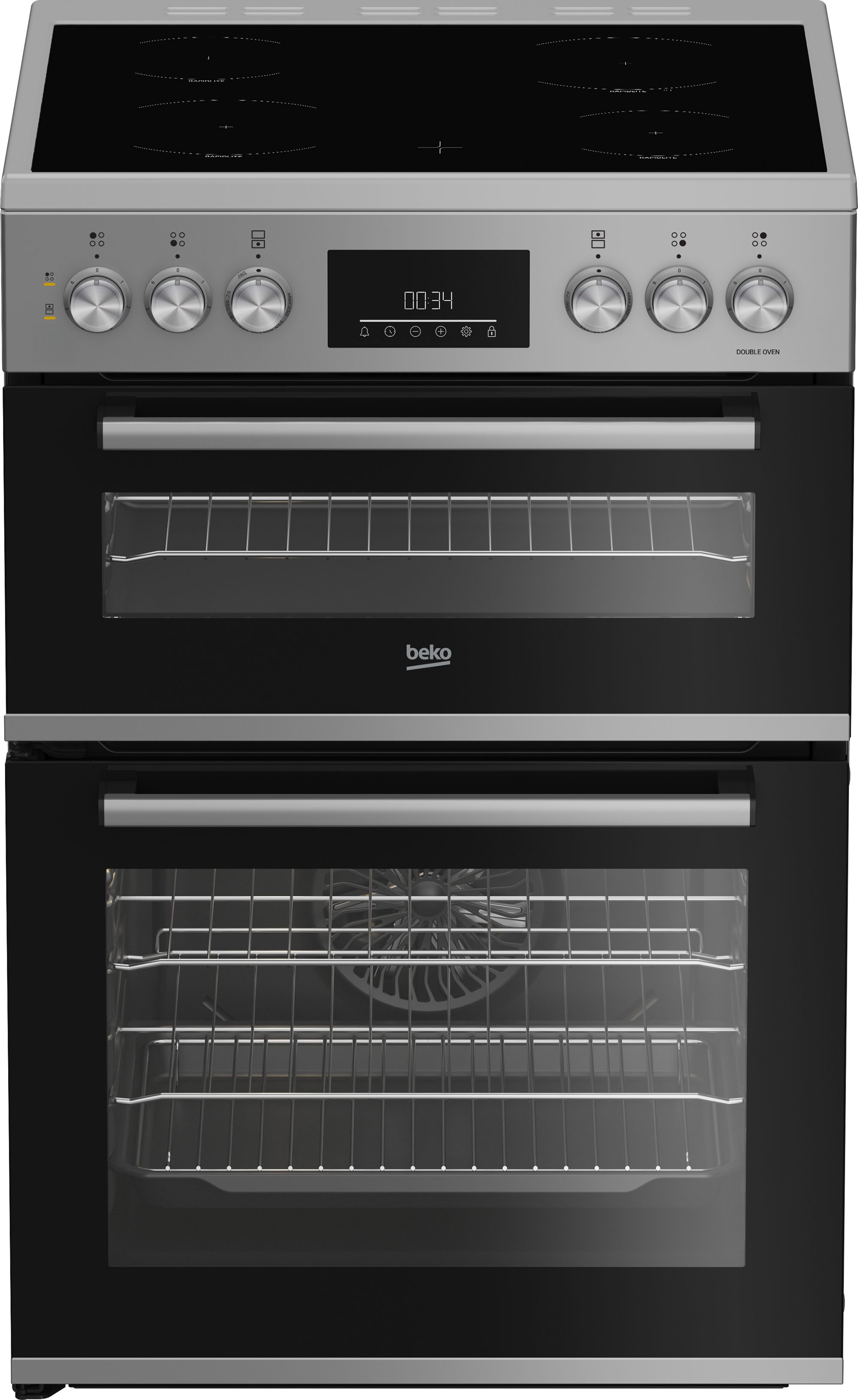 Image of Beko AeroPerfect™ FDC6731S 60cm Wide Double Oven Electric Cooker with Ceramic Hob - Silver - A/A Rated, Silver