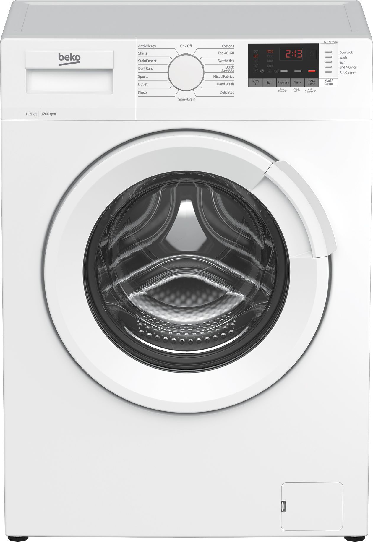 Beko WTL92151W 9kg Washing Machine with 1200 rpm - White - B Rated, White