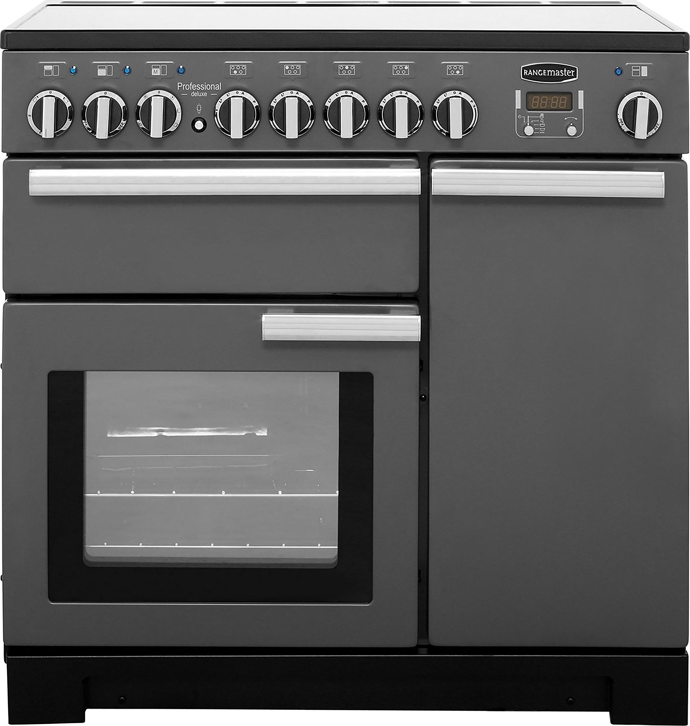 Rangemaster Professional Deluxe PDL90EISL/C 90cm Electric Range Cooker with Induction Hob - Slate - A/A Rated, Graphite