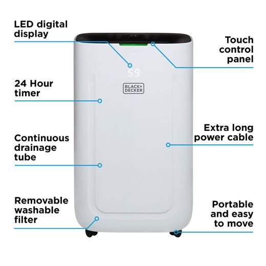 Black + Decker Smart Dehumidifier - White - Annotation - Feature shot