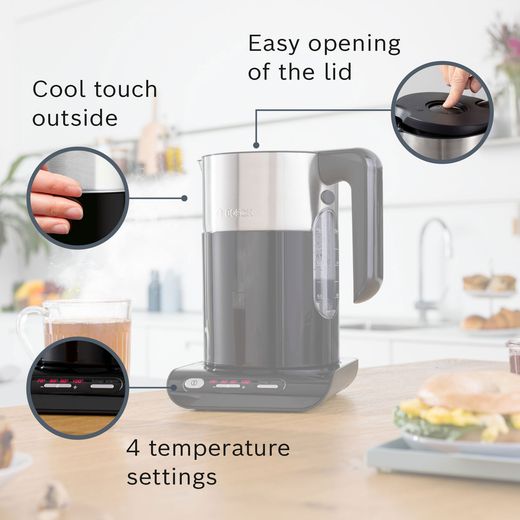 Bosch Styline TWK8633GB Kettle - Black / Stainless Steel - Annotation - feature shot