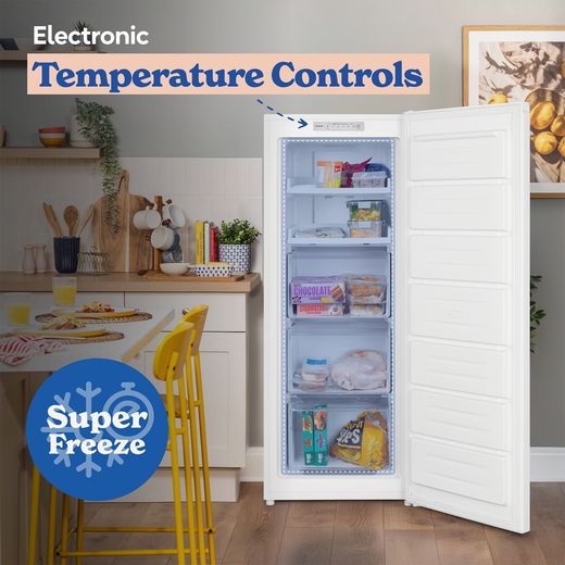 Russell Hobbs RH143FFFZ542E1W 143cm Small Upright Freezer with Door-on-door Kit - White - Annotation - temps contorl shot 