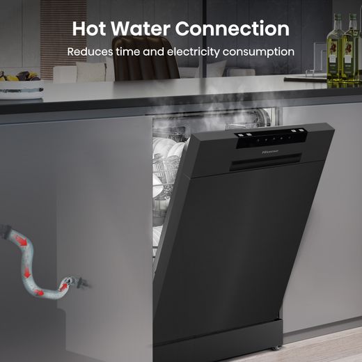Hisense Slimline Dishwasher - Black - Annotation - Hot water connection
