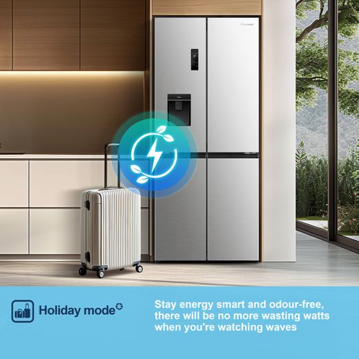 Fridgemaster American Fridge Freezer - Silver - Annotation - Holiday mode