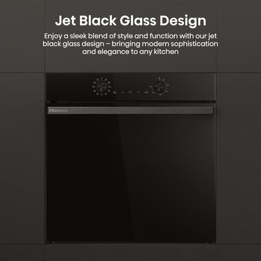 Hisense Hi2 BI624CBPGUK Built In Electric Single Oven - Jet Black - Annotation - Jet black glass design