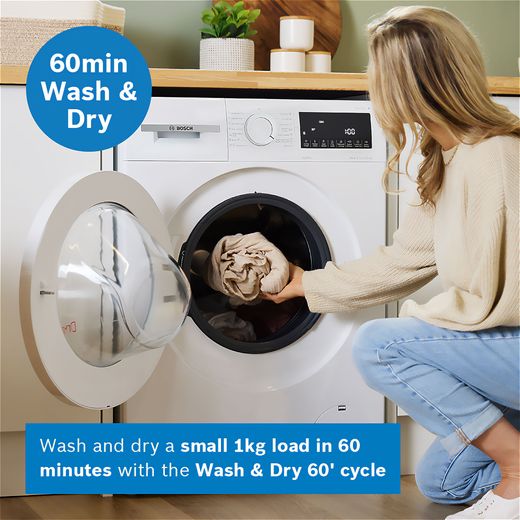 Bosch Series 4 9Kg / 5Kg Washer Dryer - White - Annotation - 60min wash and dry