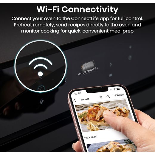Hisense Hi8 BlackLine BAS6PH8BUKWF Wifi Connected Built In Electric Single Oven with Pyrolytic Cleaning - Black - Annotation - Wifi connectivity shot