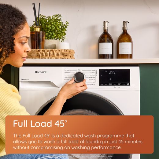 Hotpoint Fabric Care HB93WGCAREUK 9kg WiFi Connected Washing Machine with 1400 rpm - Dark Grey - Annotation - Full Load 45