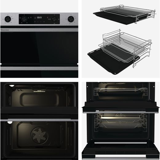 Hisense HIPKD4AX60IND Freestanding Electric Double Oven - Black / Stainless Steel - close up detail shot 