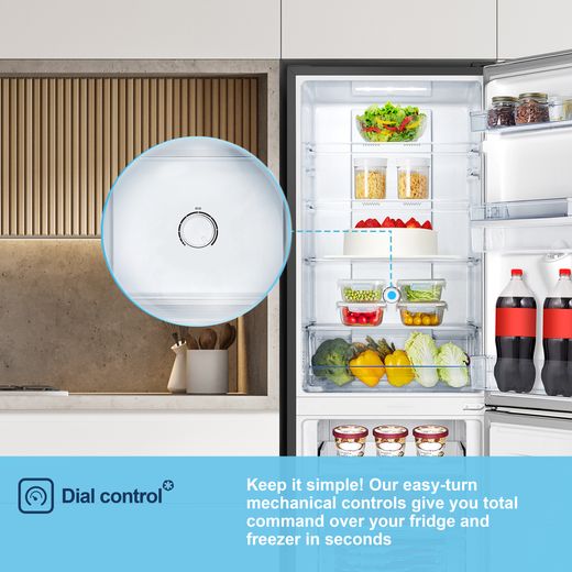 Fridgemaster MC55251DEB 182cm 50/50 No Frost Fridge Freezer - Black - Annotation - Dial control shot