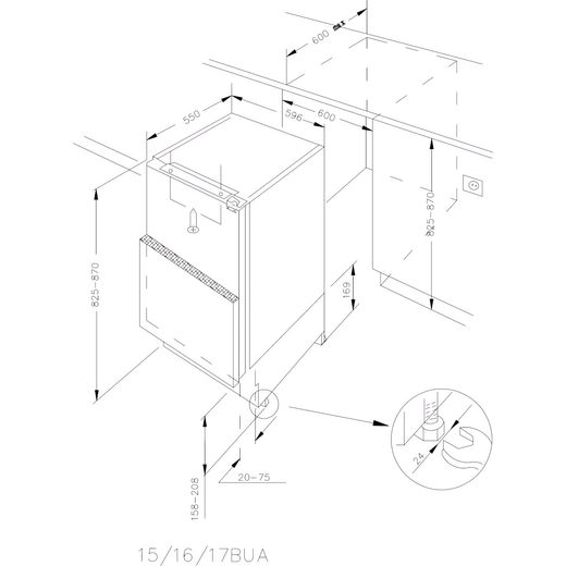 Hoover HOMLSE68EWKP Integrated Under Counter Fridge - Fixed Door Fixing Kit - White - Annotation - Dimension shot