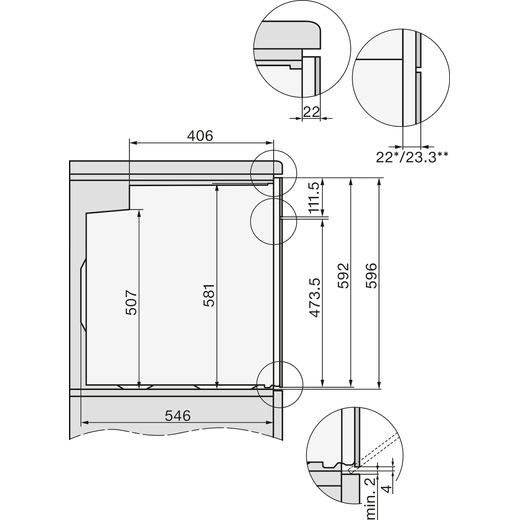 Miele ACTIVE Built In Electric Single Oven - Stainless Steel look - Dimensions