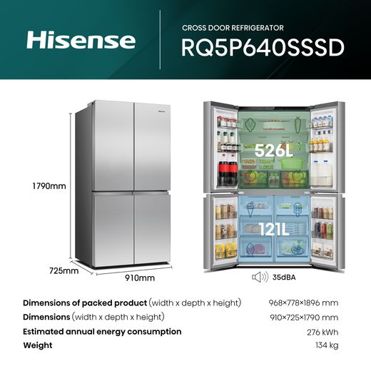 Hisense American Fridge Freezer - Stainless Steel - Annotation - dimension shot
