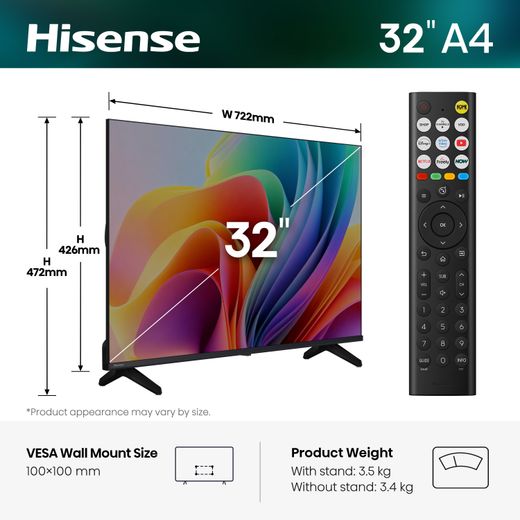 Hisense 32" HD Smart Freely TV [2026] - Dimensions