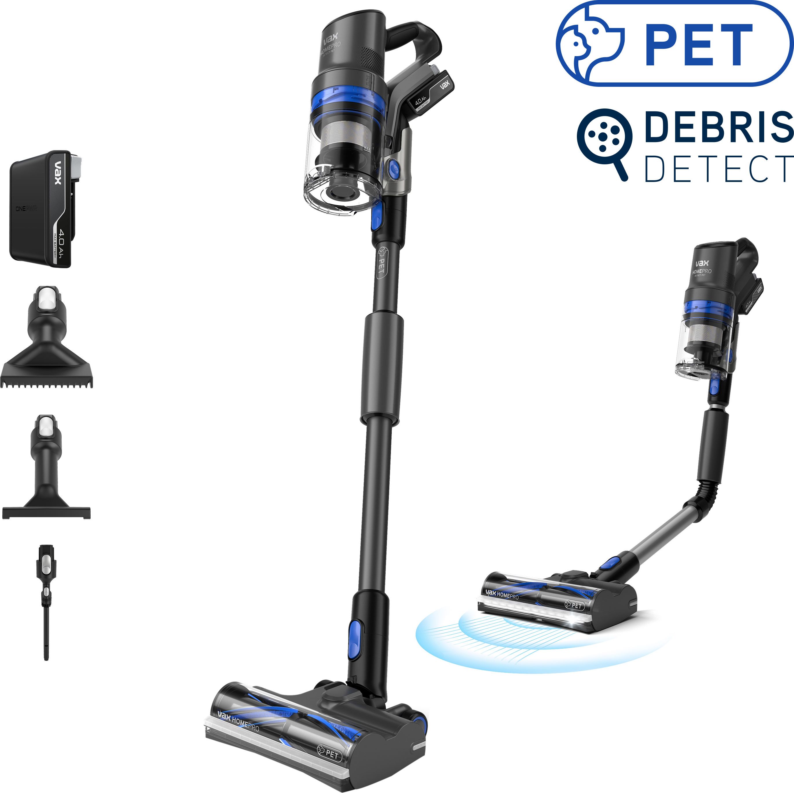 Vax HomePro Detect Pet Cordless Vacuum Cleaner with up to 45 Minutes Run Time - Blue / Graphite - CLSV-HPTP, Blue