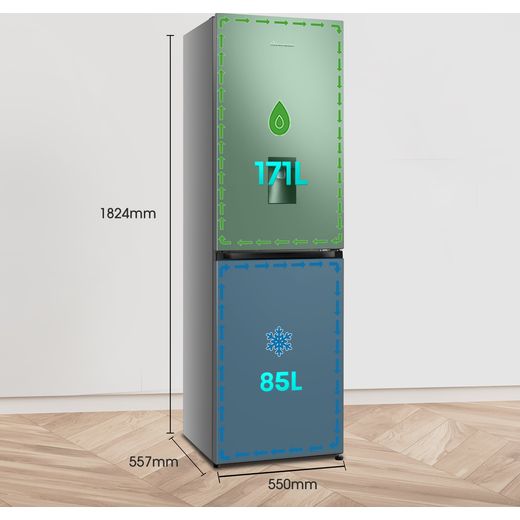 Fridgemaster MC55251DES 182cm 50/50 No Frost Fridge Freezer - Silver - Annotation - Dimension shot 